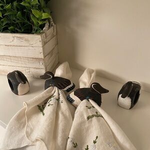 Vtg Wooden Duck Painted Napkin Rings/Holders Set of 4 Thanksgiving Family Dinner